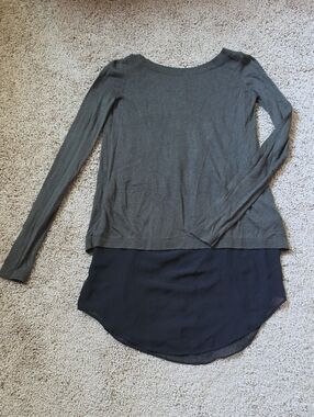 Express Layered Silk Blend Top - Green and Black